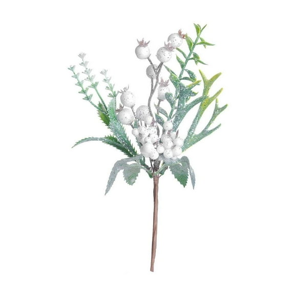 Bfogop Artificial Pine Branches Christmas Floral Picks Frosted White Berries Stems with Birds Holly Sprays for Holiday Decor Xmas Tree, Crafts, Wreath, Garland and Home Decor 8.3 Inch