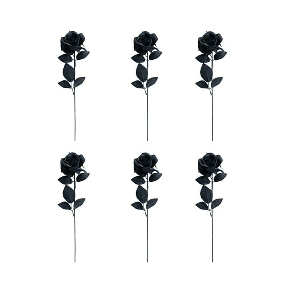 Bfogop Black Artificial Roses for Flower Arrangement, 6 Pcs Silk Black Roses Bouquet for Halloween Home Decoration, Faux Black Roses for Halloween and Gothic Decoration