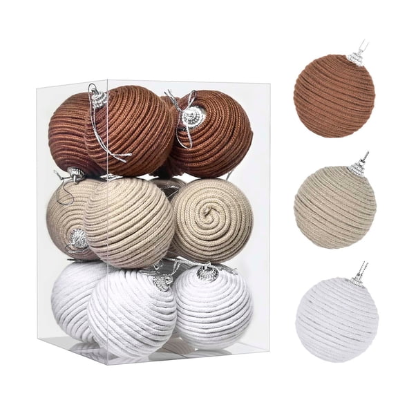 Bfogop Boho Christmas Ball Ornaments Set 12Pcs 2.4Inch, Jute Rope Hanging Balls Neutral Rustic Ornaments Christmas Ball Decoration for Xmas Tree Wreath Garland Party Farmhouse Decor