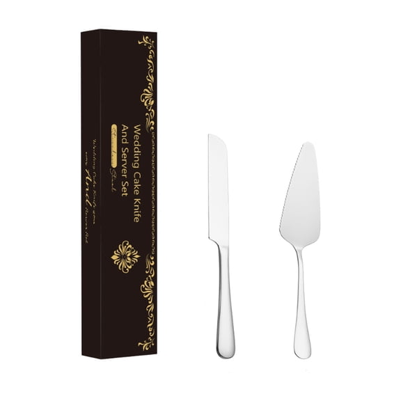 Bfogop Cake Cutting Set for Wedding, Elegant Pie Knife and Server Set with Thickened Stainless Steel Rounded Edges, Cake Cutter and Pie Spatula for Birthday Anniversary 2 Pcs