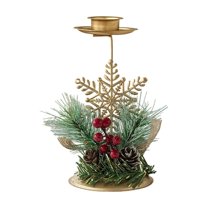 Bfogop Christmas Candle Holders Set, Metal Christmas Themed Metal Holiday Decor with Pine Branches, Pinecones, Red Berries, Candlesticks for Table Decor, Holiday Party, Home Decor