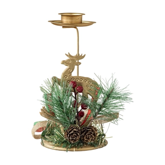 Bfogop Christmas Candle Holders Set, Metal Christmas Themed Metal Holiday Decor with Pine Branches, Pinecones, Red Berries, Candlesticks for Table Decor, Holiday Party, Home Decor