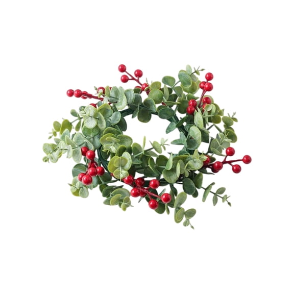 Bfogop Christmas Candle Rings Wreath Norfolk Pine Garland Red Berry Pinecones Wreaths Artificial Berries Snowy Pine Garland Candle Ring Holder for Christmas Wedding Home Table 10 Inch