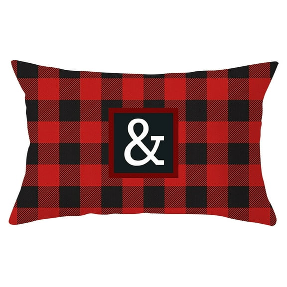 Bfogop Christmas Classic Farmhouse Buffalo Check Plaids Linen Soft Soild Decorative Square Porch Throw Pillow Covers Home Decor Cushion Case for Sofa Bedroom 12x20 Inch, Red and Black