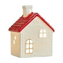 Bfogop Christmas Decor Village Red Rooftop Lighted Ceramic Houses Indoor White Xmas Lighted Ceramic Houses Christmas Indoor Xmas Holiday Farmhouse Rustic Decor for Home Table Room