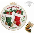 thumbnail image 1 of Bfogop Christmas Embroidery Kit Set Embroidery DIY Kit with Pre-Printed Gnomes & Cross Stitch Patterns Instructions, Color Threads & Needles Embroidery Kit for Adults & Beginners, 1 of 1