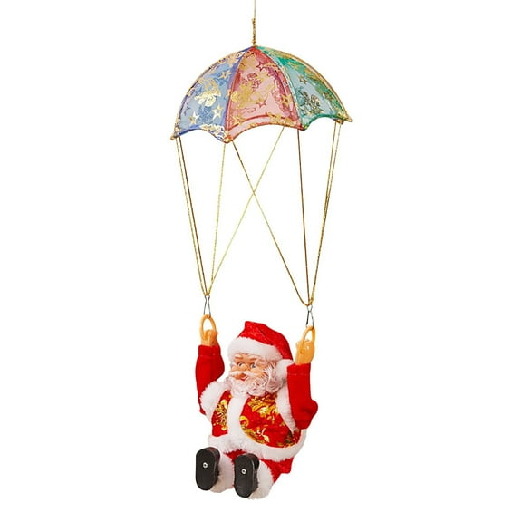 Bfogop Christmas Funny Parachute Santa with Music, Battery Operated Electric Santa Claus Hanging Ornament Christmas Tree Pendant Decor Holiday Christmas Party Supplies Home Decor 16Inch