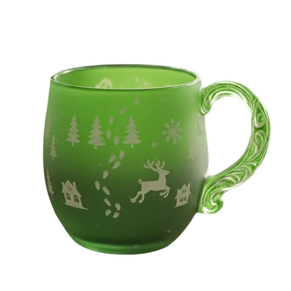 Bfogop Christmas Glass Mugs Bulk Lime Green Christmas Coffee Cups with Christmas Pattern Lime Green Glassware Mugs with Handle for Family Colleagues Friends Holiday Party Supplies 6Inch