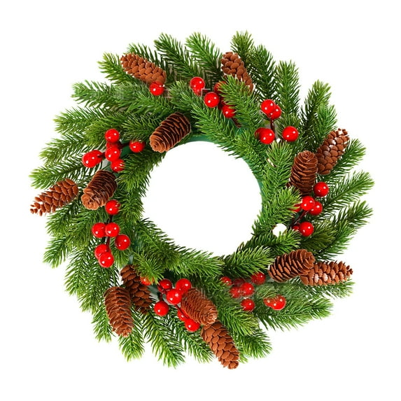 Bfogop Christmas Green Wreath Artificial Xmas Wreath Red Berry Winter Wreath Artificial Flower Wreath Christmas Front Door Wreath for Xmas Festival Door Wall Windows Decor 14 Inch