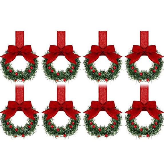 Bfogop Christmas Kitchen Cabinet Wreaths with Ribbon 5.1 Inch Christmas Mini Cabinet Wreaths Red Berry Small Window Wreath for Window Door Farmhouse Christmas Party Decoration 8 Pcs