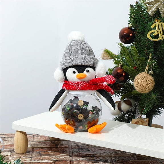 Bfogop Christmas Penguin Candy Jar Buddy, Penguin Cookie Jar with Removable Hat & Scarf, Cute Candy Jar Xmas Snack Food Storage Container for Gifts Holiday Party Favor Supplies