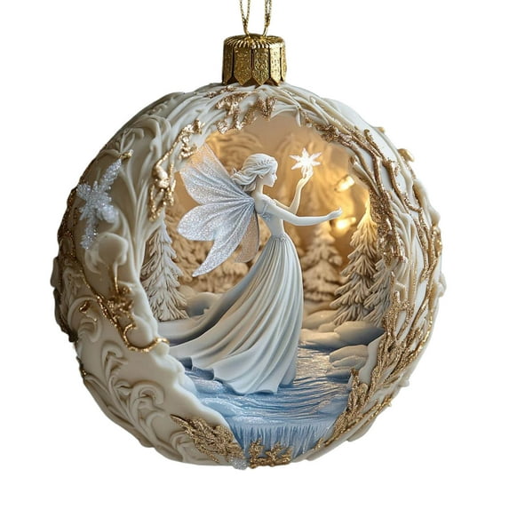 Bfogop Christmas Plastic Angel Scene Ornaments, Moon Angel Christmas Hanging Ornaments, Chrismas Ornaments Glitter Scene, Keepsakes Rustic Christmas Tree Decorations for Xmas 3.1Inch