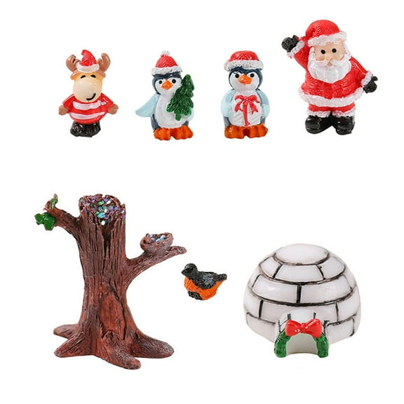 Bfogop Christmas Resin Figurines 7 Pcs, Xmas Mini Resin Figures Ornaments, Miniature Christmas Decor Santa Claus Xmas Tree Snowman for Holiday Party Table Home Indoor Decoration