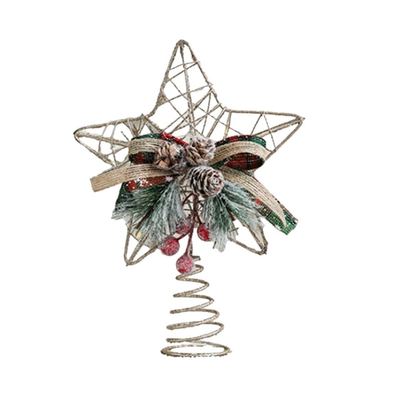 Bfogop Christmas Star Tree Topper Farmhouse Rustic Acorn Pine Cone Tree Topper with Holly and Berry Decor Holiday Xmas Trees Topper 8.6" Christmas Star Topper for Tree Decorations