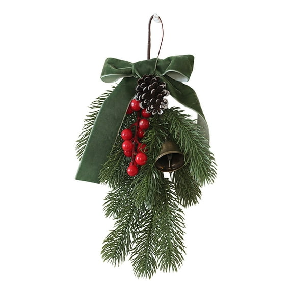 Bfogop Christmas Swags for Decor Outdoor, Garland Winter Swag Teardrop Ornament Pine Cone Bow Decorative Props Pendant for Front Door Indoor Outdoor Wall Hanging Wreaths Decor 12Inch