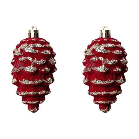 Bfogop Christmas Velvet Ornaments for Christmas Tree Decor Burgundy Ornament Baubles Flocking Decorative Pendants for Winter Holiday Decor Shatterproof Xmas Balls Ornaments Bulk 2Pcs