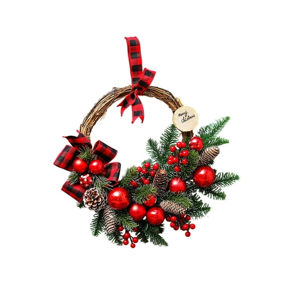 Bfogop Classic Christmas Wreath Rustic Christmas Wreaths for Front Door Xmas Winter Wreath with Green Norfolk Pine Needle Red Berry for Door Window Porch Wall Indoors Outside
