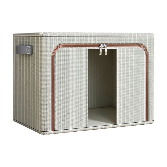 Bfogop Clothes Storage Bins, Foldable Clothing Storage Bins with Lid, Stackable Zippered Clothes Storage Bags, Oxford Fabric Organizer Box With Clear Window& PU Leather Handles