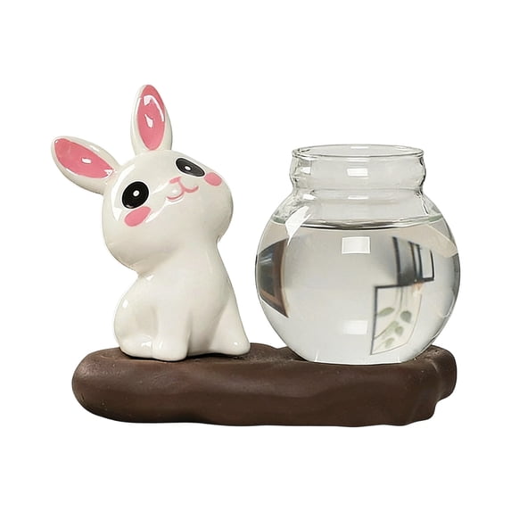 Bfogop Desktop Glass Planter Vase Holder,Creative Ceramic Rabbit Shape Vase for Hydroponic Plants,Planters Clear Hydroponic Vase, Table Decor