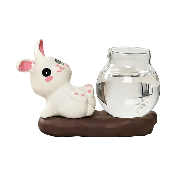 Bfogop Desktop Glass Planter Vase Holder,Creative Ceramic Rabbit Shape Vase for Hydroponic Plants,Planters Clear Hydroponic Vase, Table Decor