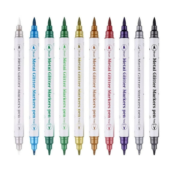 Bfogop Double Line Outline Marker Pens, 10 Colors Self-Outline Metallic Markers Super Squiggles Shimmer Outline Marker Set for Drawing, Doodling, Journal, DIY Art Crafts