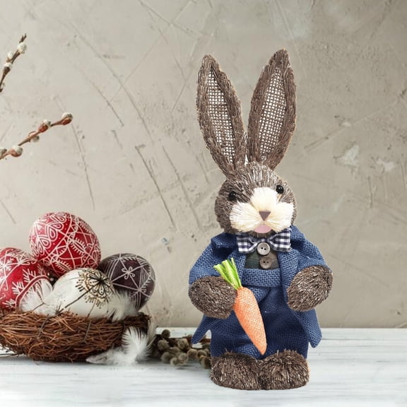 Bfogop Easter 12.5'' H Standing Bunny, Easter Simulation Straw Rabbit, Artificial Straw Rabbit Standing Rabbit for Easter Garden Party Home Decorations Birthday Gift