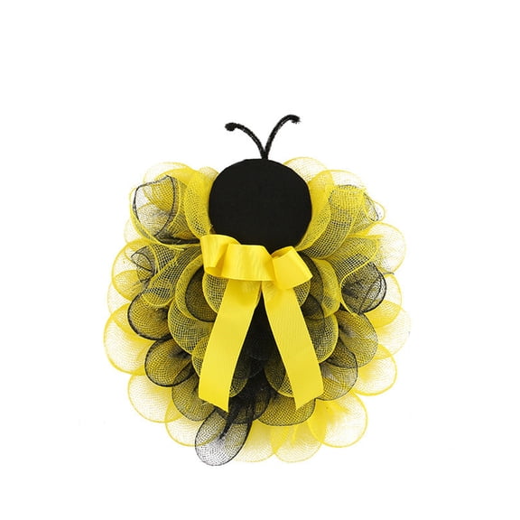 Bfogop Easter Bee Wreath, Yellow Tulle Spring Door Hanger with Felt Bees, 14 Inch Outdoor Garden Decor for Front Door, Party Backdrop, Easter Home Decoration