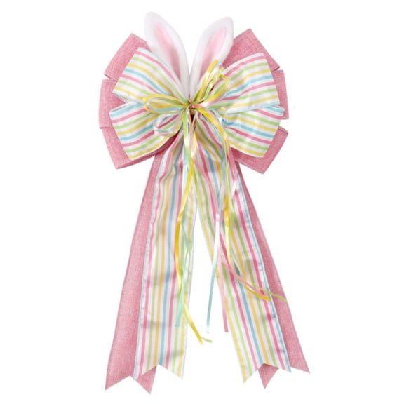 Bfogop Easter Bows for Wreaths Decorations, Easter Tree Topper Bow,Decorative Bow with Bunny Ears Pink Burlap for Spring Home Front Door Outdoor 20Inch