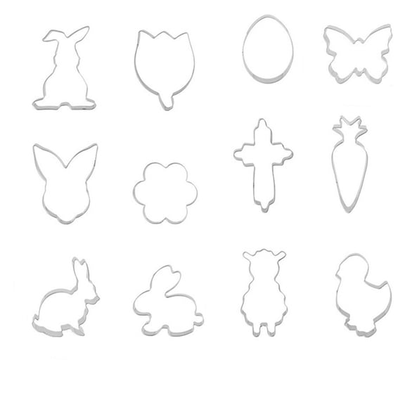 Bfogop Easter Cookie Cutters Large Set of 12 Egg, Chick, Carrot, Rabbit, Bunny Face, Butterfly Shapes - Stainless Steel Biscuit Molds for Spring Holiday Baking