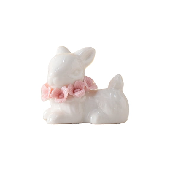 Bfogop Easter Decor Elegant Ceramic Easter Rabbit Bunny Figure with Flower, Cute Farmhouse Rustic Easter Rabbit Statue for Spring Easter Holiday Home Office Table Party Decor 5inch