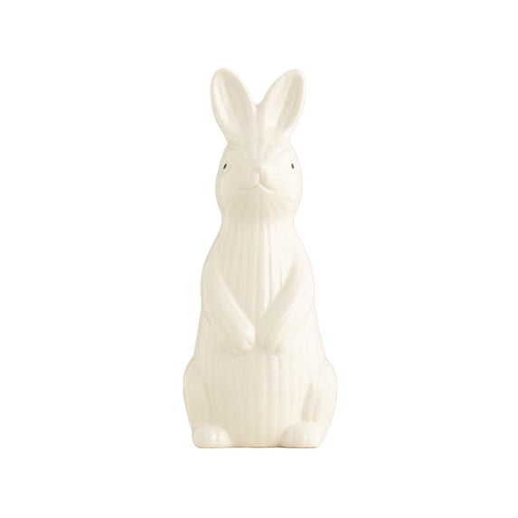Bfogop Easter Decoration Bunny Decor Spring Easter White Rabbit Sculpture, Ceramic Statues with Bow for Farmhouse Home Decor Tabletop Shelf Mantel Dining Table 3x7Inch