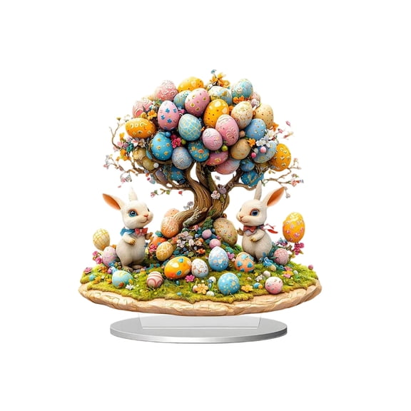 Bfogop Easter Decoration Spring Bunny Ornament 2D Acrylic Desktop Ornament 2026 Cartoon Cute Easter Eggs Rabbit Designs Decoration Accessories for Living Room Holiday Party Supplies