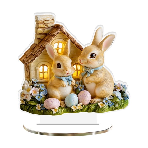 Bfogop Easter Decoration Spring Bunny Ornament 2D Acrylic Desktop Ornament 2026 Cartoon Cute Easter Eggs Rabbit Designs for Living Room Holiday Party Supplie Decoration Accessories