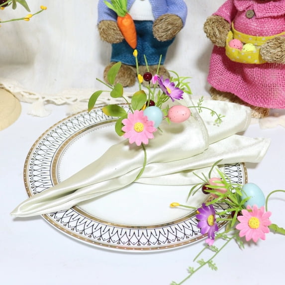 Bfogop Easter Napkin Ring Set of 10, Easter Egg Floral Leaf Rustic Rattan Napkin Ring Holder Dining Banquet Easter Holiday Table Decor Farmhouse Spring Table Decor