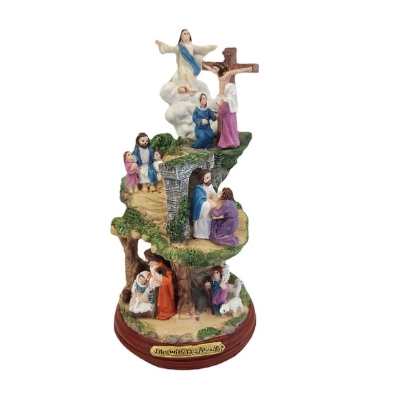 Bfogop Easter Resurrection Scene Set Religious Wooden Easter Cross Shaped Table Decoration Jesus Statue Centerpieces Christian Figurines Empty Tomb Easter Scene for Home Easter Gift