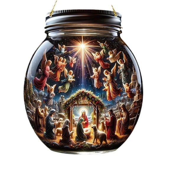 Bfogop Flat Round 2D Acrylic Window Decor Christmas Ornament 7.8in Acrylic Nativity Scene Special, Pretty, and Unique Religious Christmas Tree Decoration - Individual Ornament
