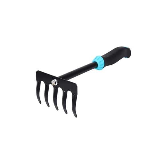 Bfogop Garden Hand Rake, Steel Garden Cultivator Tools Portable Rubber Handle Small Rake with Anti-Rust Comfortable Handle and 5 Tines for Planting