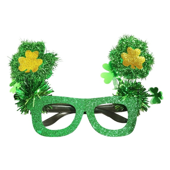 Bfogop Glitter St Patricks Day Glasses Irish Green Shamrock Beer Patterns Glasses for St. Patrick's Day Party Decor, Green Party Eyewear Photo Props for Kids and Adults Party Favors