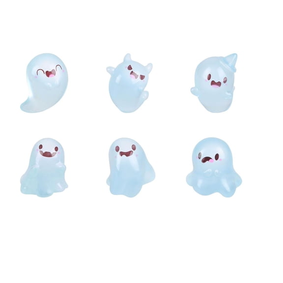 Bfogop Glow in The Dark Mini Ghost Figures with Box, 6 Light-Up Ghost Figurines with 6 Thank You Cards and Mini Box Glow-in-The-Dark Miniture Ghost Model for Halloween Home Decorate