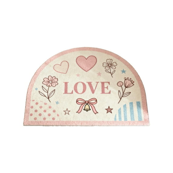 Bfogop Half Round Doormat Pink Love Rug Valentine's Day Decorative Mats Gifts Half Moon Kitchen Mat Non-Slip Entrance Bathroom Doormat Washable for Living Room Bedroom Rug 16x24 Inch