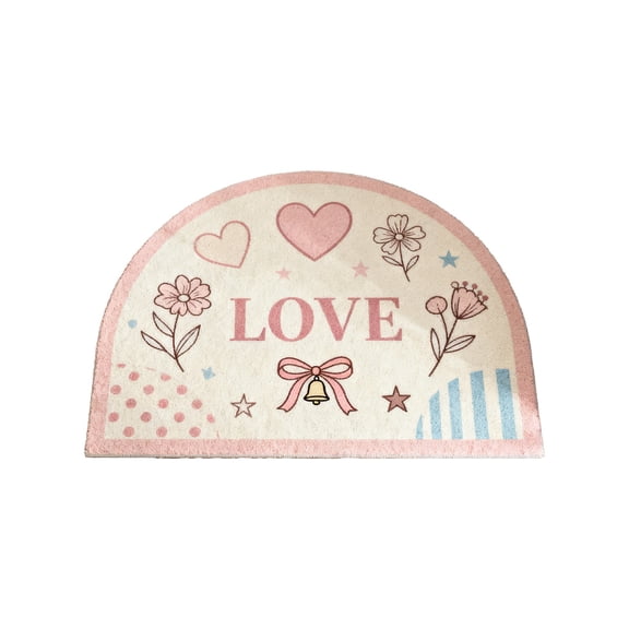 Bfogop Half Round Doormat Pink Love Rug Valentine's Day Decorative Mats Gifts Half Moon Kitchen Mat Non-Slip Entrance Bathroom Doormat Washable for Living Room Bedroom Rug 16x24 Inch