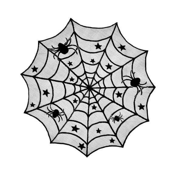 Bfogop Halloween Decorations Black Lace Spiderweb Tablecloth Fireplace Mantle Table Runner Round Spider Web Table Cover Topper for Fireplace and Mantle Cover Home Party Decor 40 Inch