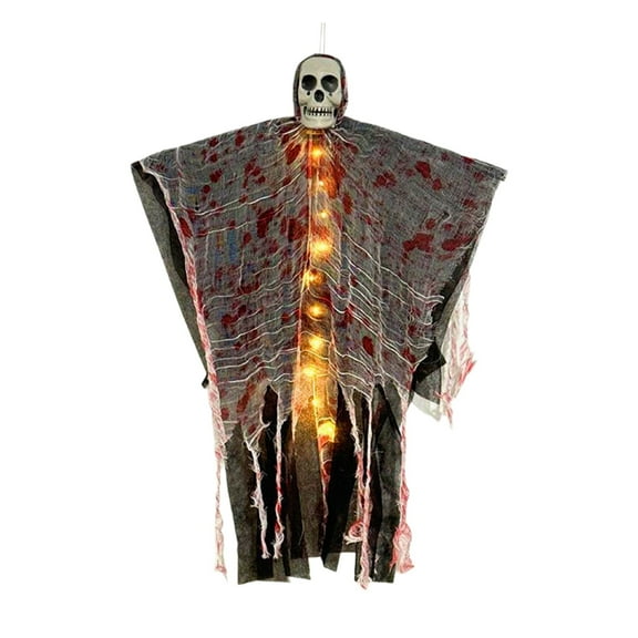 Bfogop Halloween Hanging Skeleton Ghost Decorations with Spooky LED Light, Hanging Light-Up Grim Reaper for Halloween Indoor Outdoor Decor Scary Tree Ornament Favors