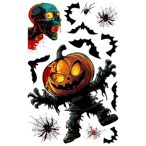 Bfogop Halloween Window Clings, Pumpkin Spider Bats Window clings,Halloween Window Clings for Glass Windows,Double Sided Static Halloween Window Stickers for Window Decals
