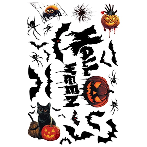Bfogop Halloween Window Clings, Pumpkin Spider Bats Window clings,Halloween Window Clings for Glass Windows,Double Sided Static Halloween Window Stickers for Window Decals