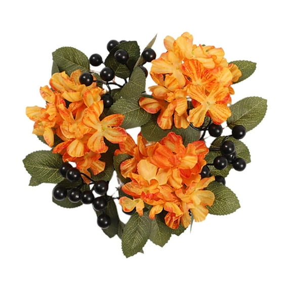 Bfogop Halloween Wreath Candle Rings Purple Flower Candle Holder Black Gothic Artificial Wreath, Purple Black Leaf Wreath Pendant for Halloween Table Centerpieces Decorations