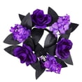 thumbnail image 1 of Bfogop Halloween Wreath Candle Rings Purple Flower Candle Holder Black Gothic Artificial Wreath, Purple Black Leaf Wreath Pendant for Halloween Table Centerpieces Decorations, 1 of 7