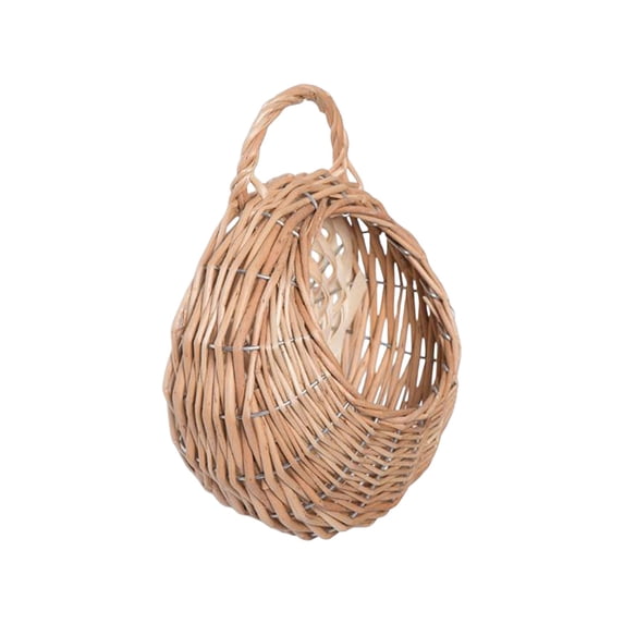 Bfogop Hanging Wicker Basket Hand-Woven Wood Storage Basket Portable Wall Hanging Flower Basket Organizer Fruit Vegetable Rattan Box Home Decoration 7.87*6.5*3.54 in