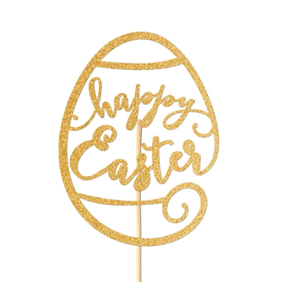 Bfogop Happy Easter Cake Topper with Gold Glitter Rabbit Ear Cake Food Pick Bunny Paw Cake Decorations for Happy Easter Themed Birthday Party Supplies