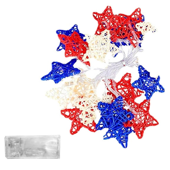 Bfogop Independence Day Rattan Star Decorative Lights 5 FT Indoor Outdoor Lights Rattan Patriotic Light for Decoration Battery Operated LED Light for Memorial Day Fourth of July Decorations